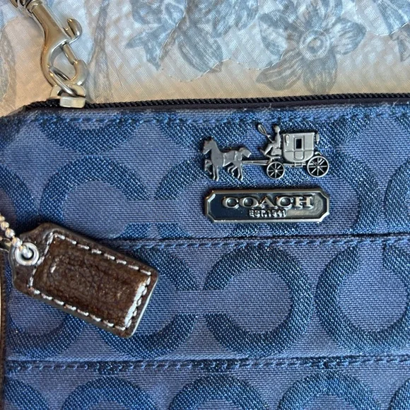 Coach Navy Blue Sparkle Signature Corner Zip Wristlet - Picture 4 of 10